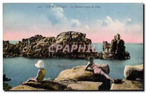 Old Postcard Island brehat Rocks Red Peacock