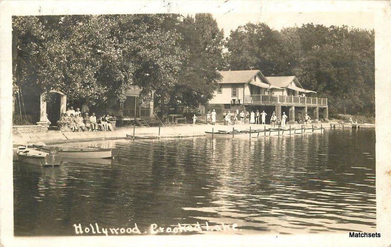 Hollywood Crooked Lake Waterfront ANGOLA INDIANA RPPC postcard 11317