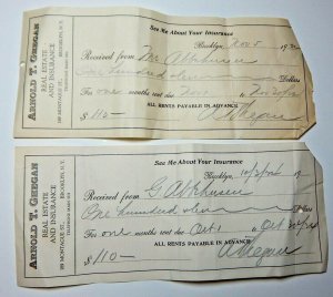 1920's Arnold T Ghegan Real Estate & Insurance Brooklyn NY Rent Receipt