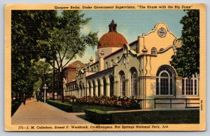 Hot Springs Park Arkansas~Quapaw Baths From Street~Vintage Linen Postcard