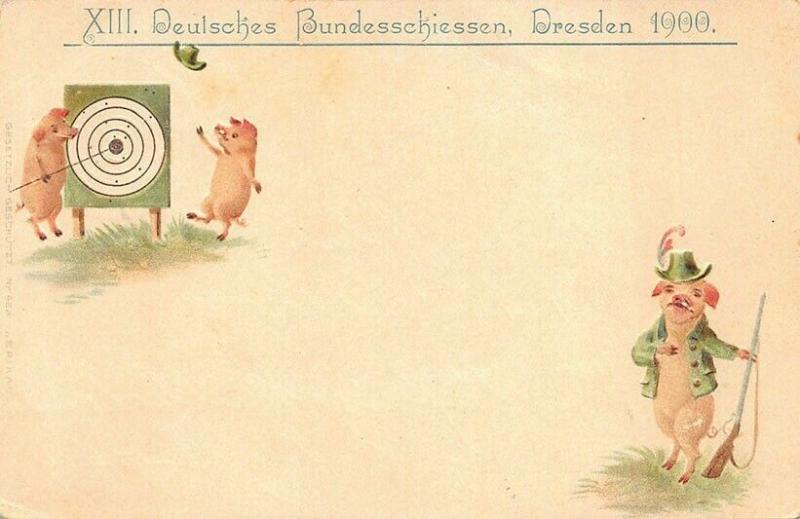 Deulsches Bundesschiessen Dresden 1900 Target Rifles Pigs Postcard