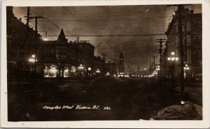 Victoria BC Douglas Street at Night #380 Real Photo Postcard G79