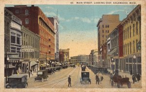 Kalamazoo Michigan Main Street Looking East-storefronts-theatre-1924 postcard