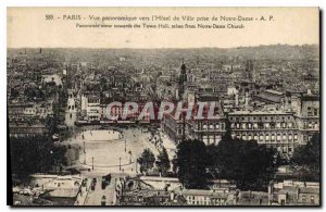Postcard Old Paris Panoramic view towards the City Hall Taking Notre Dame