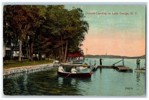 View Of Jenkins Landing Canoeing Boat Lake George New York NY Vintage Postcard