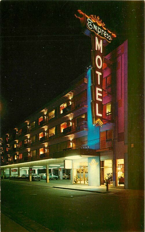 Atlantic City New Jersey Empress Hotel 1950s Night Neon Postcard Bill Bard 8636