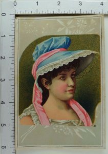 Lovely Large Victorian Trade Card Image Of Pretty Lady Blue Bonnet *B