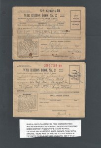 Ca 1942 WW2 (2) Ration Books A Few Stamps are Gone but Otherwise Complete