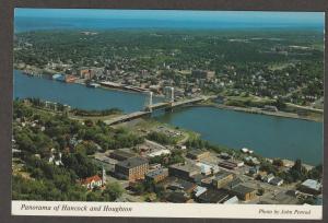 Michigan Postcard Panorama of Hancock and Houghton With Bridge