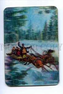 498247 1982 Happy New Three horses sleigh winter lenticular 3D Pocket CALENDAR