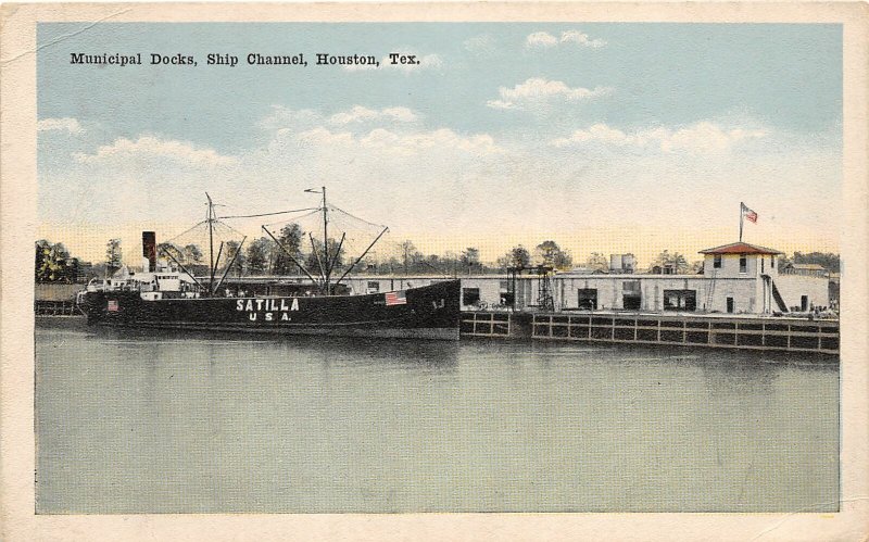 G22/ Houston Texas Postcard c15 Municipal Dock Ship Channel Satilla Boat