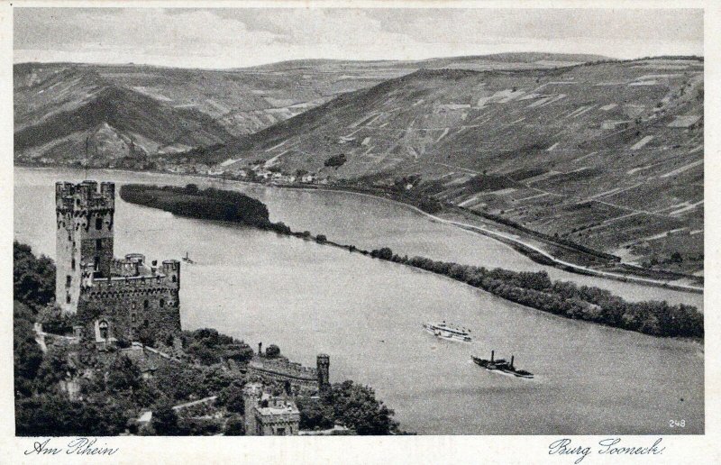 VINTAGE POSTCARD CASTLE HEIDELBERG GERMANY AND RHINE RIVER c. 1920s