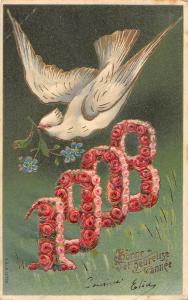 BR74090 1908 bonne  annee new year france bird with flower embossed