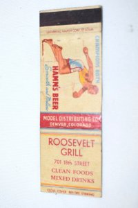 Hamm's Beer Roosevelt Grill Denver Colorado 20 Front Strike Matchbook Cover