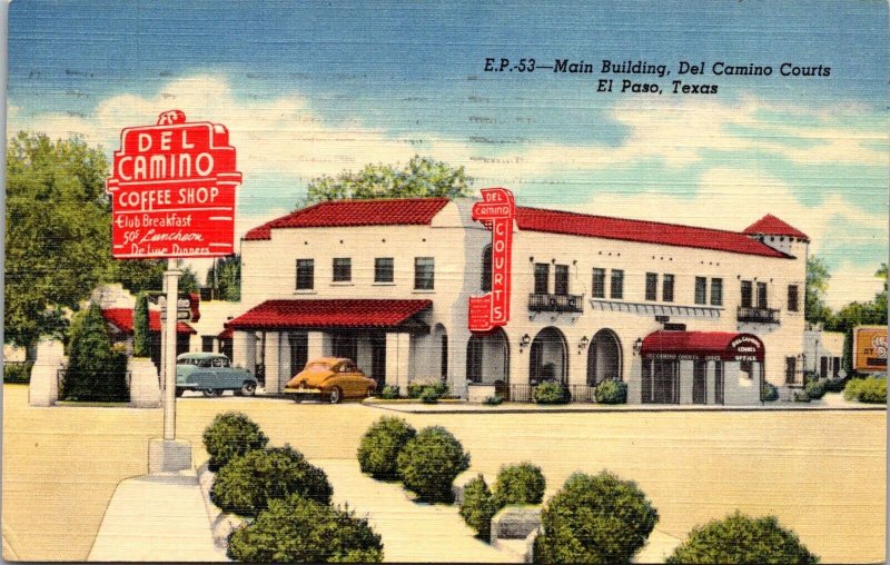 Del Camino Coffee Shop Motel El Paso TX c1954 Vintage Postcard O43
