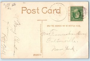 c1910's Christmas Santa Claus Poinsettia Flowers Fultonville New York Postcard