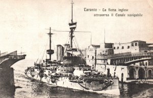 Postcard Royal Navy HMS Implacable in Taranto Canal Bridge c1915