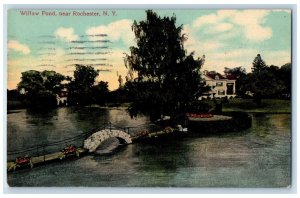 1914 Willow Pond Near Rochester Bridge Garden New York Vintage Antique Postcard 