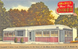 Rosemont PA Jim & Bills Mari-Nay Diner Linen Postcard