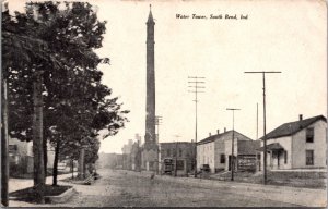 Postcard Water Tower and Street Scene in South Bend, Indiana