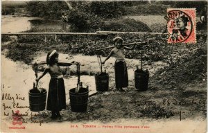 CPA AK VIETNAM Tonkin - Petites filles porteuses d'eau (321640)