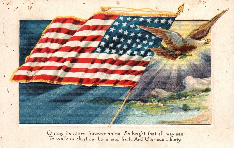 Vintage Postcard 1918 O May It Starts Forever Shine So Bright United States Flag