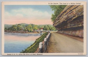 Noel Missouri~US 71 Along Elk River~Bluffs~Linen Vintage Postcard