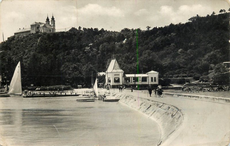 Sailing boats navigation themed postcard Hungary Tihany sailboat nautical pier