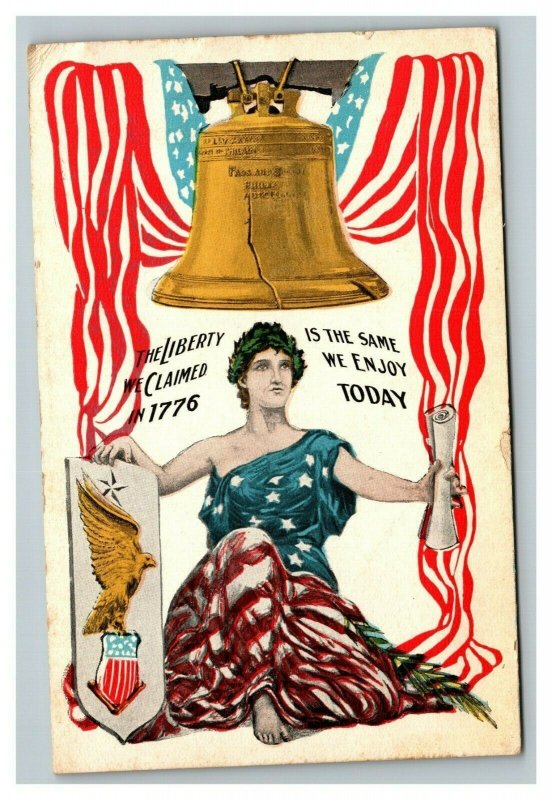Vintage 1910's Patriotic Postcard American Flag Liberty Bell WW1 Propaganda