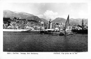 Patras Greece birds eye view boats shore lighthouse real photo pc Y15099