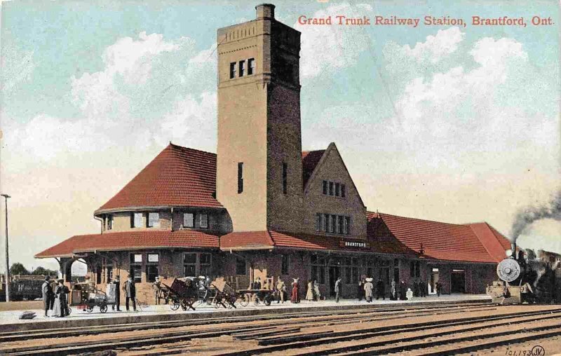 Grand Trunk Railway Station Brantford Ontario Canada 1910c postcard