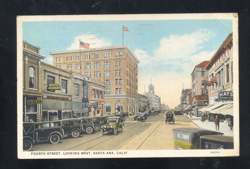 SANTA ANA CALIFORNIA DOWNTOWN FOURTH STREET SCENE VINTAGE POSTCARD OLD CARS