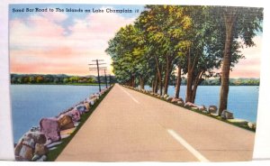 Sand Bar Road To The Islands Lake Champlain Vermont Linen Postcard NOS Tichnor