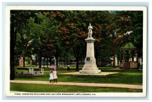 Wellsboro Pennsylvania PA, Park Showing Soldiers And Sailors Monument Postcard 