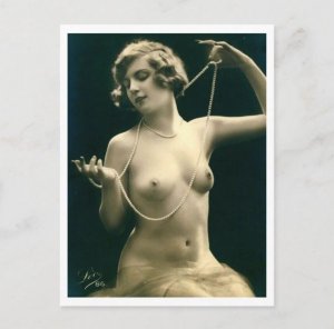 Woman with Pearls, Draped in Finery, Nude Erotic Risque Modern Vintage R259327