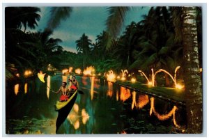 Kauai Hawaii Postcard Twilight Scene At Coco Palms Resort Hotel c1960's Vintage