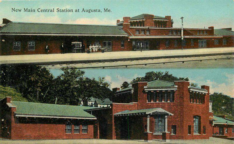 Augusta Maine New Main Central Station Quimby Teich C-1910 Postcard 3027