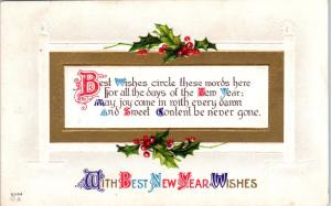 ARTS & CRAFTS Style 1914  NEW YEAR  Postcard  BEST WISHES CIRCLE 
