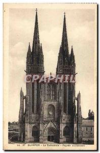 Old Postcard Quimper The Cathedral Facade West