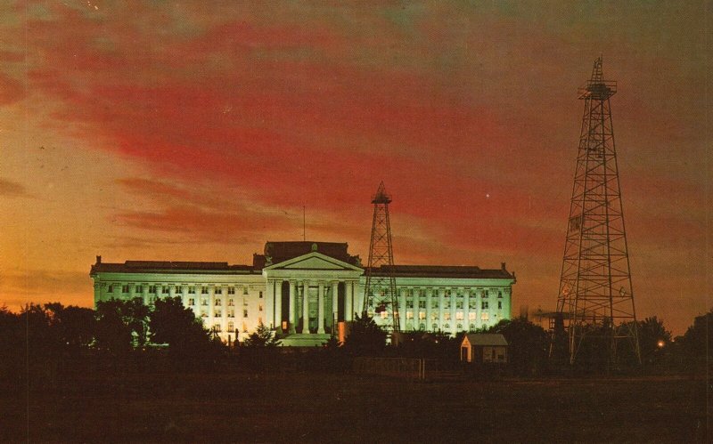 Vintage Postcard State Capitol & Oil Field Derricks Oklahoma City, OK