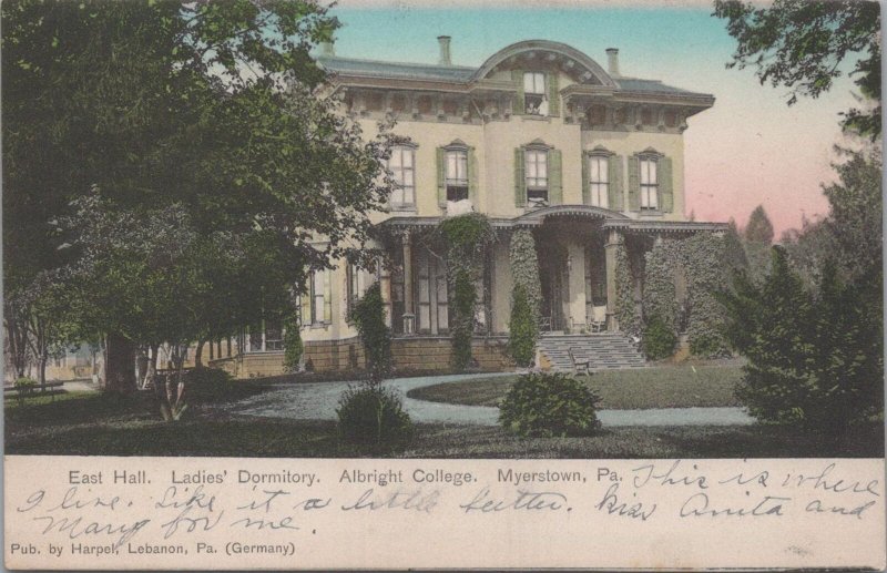 Postcard East Hall Ladies' Dormitory Albright College  Myerstown PA