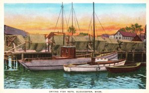 Vintage Postcard Drying Fish Nets Gloucester Massachusetts E. C. Mc Intire Pub.