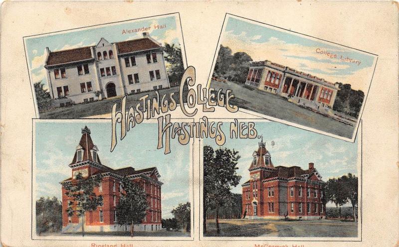 C98/ Hastings Nebraska Ne Postcard 1912 Hastings College 4 View Ringland Hall