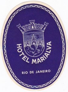 Brasil Rio De Janeiro Hotel Marialva Blue Vintage Luggage Label sk3215