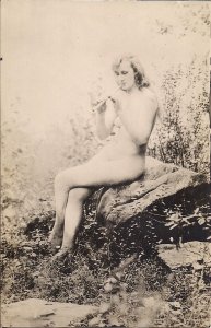 RPPC ARCADE CARD, Sexy Woman, Nude Playing Flute, 1920's, Beautiful Girl