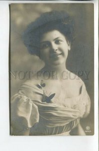 462449 FASHION Girl w/ BUTTERFLY on Dress NYMPH Vintage PHOTO postcard