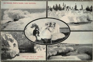 c1910 Postcard; Multiview Ice Scenes, North Shore Lake Superior, Two Harbors MN