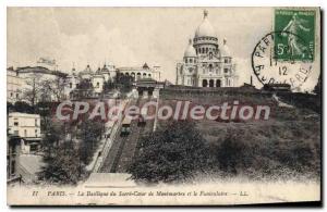 Postcard Old Paris The Basilica of Sacre Coeur in Montmartre and the Funicular