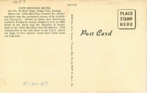 100th Meridian Hotel Dodge City Kansas 1957 Postcard MWM roadside 9316