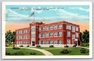 Hannibal Missouri~Baptist College Admin Bldg~Red Brick~US Flag~1946 Postcard